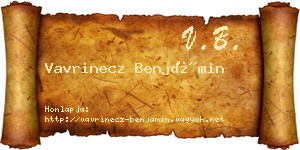 Vavrinecz Benjámin névjegykártya
